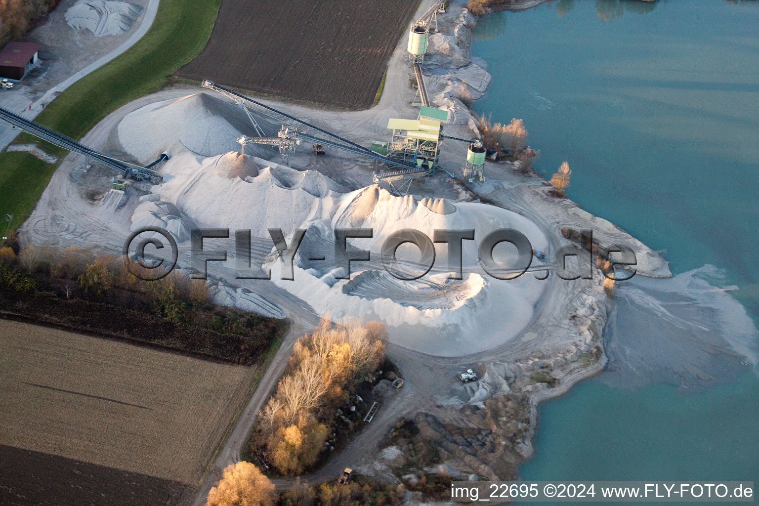 Gravel works in the district Neuburg in Neuburg am Rhein in the state Rhineland-Palatinate, Germany