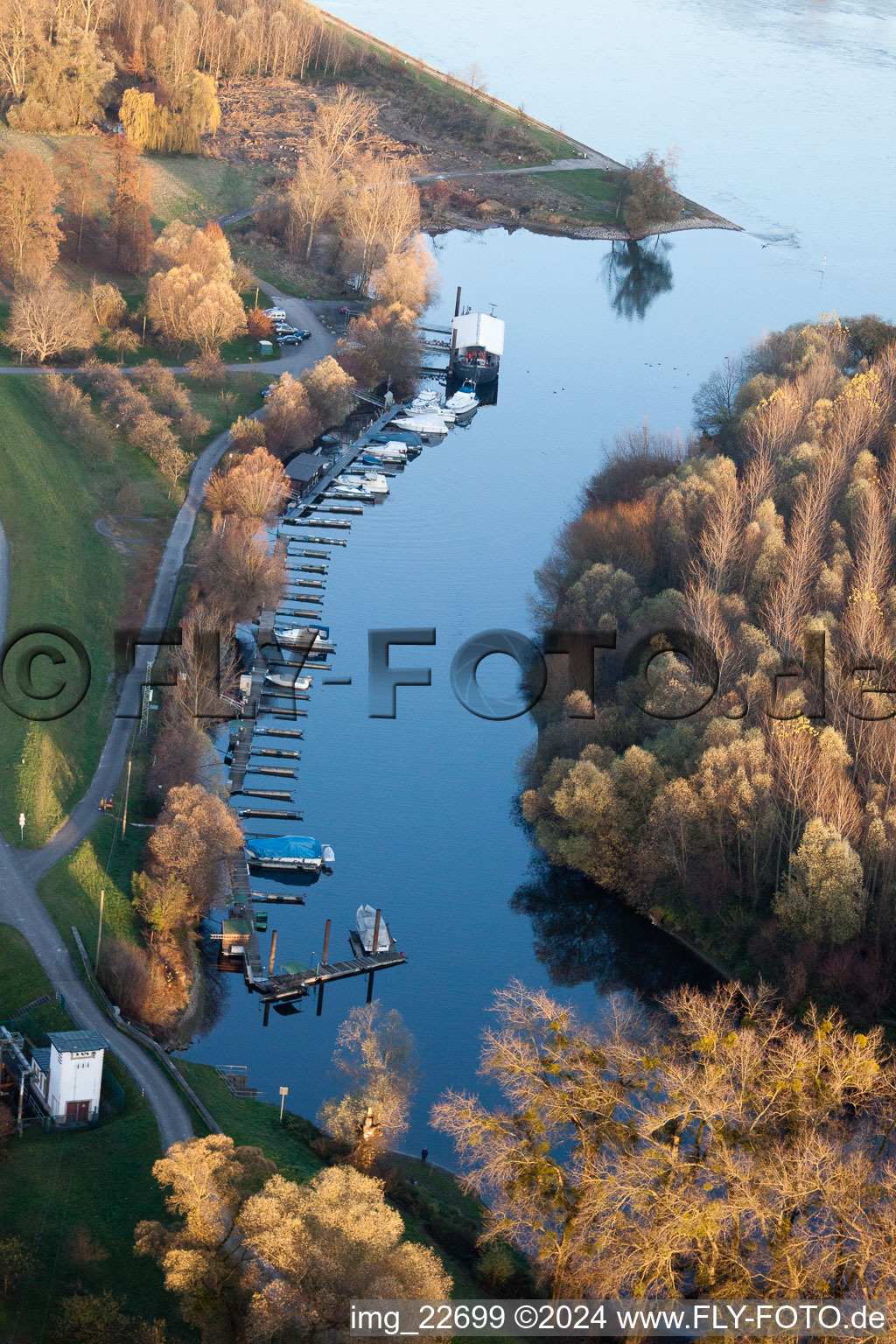 Bird's eye view of District Neuburg in Neuburg am Rhein in the state Rhineland-Palatinate, Germany