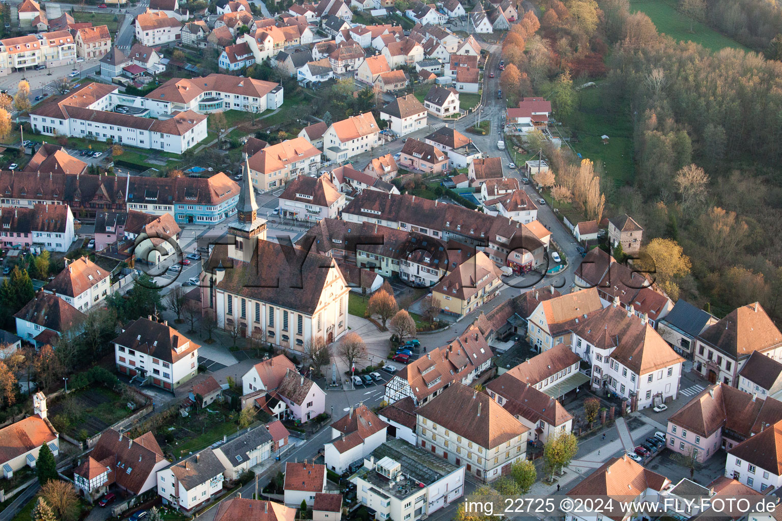 Lauterbourg in the state Bas-Rhin, France viewn from the air