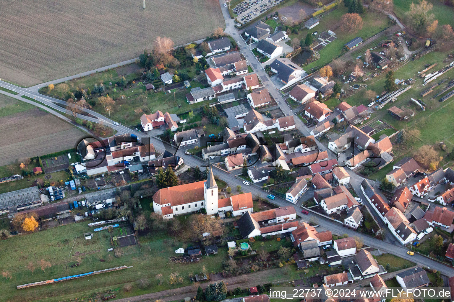 Scheibenhard in the state Bas-Rhin, France seen from above