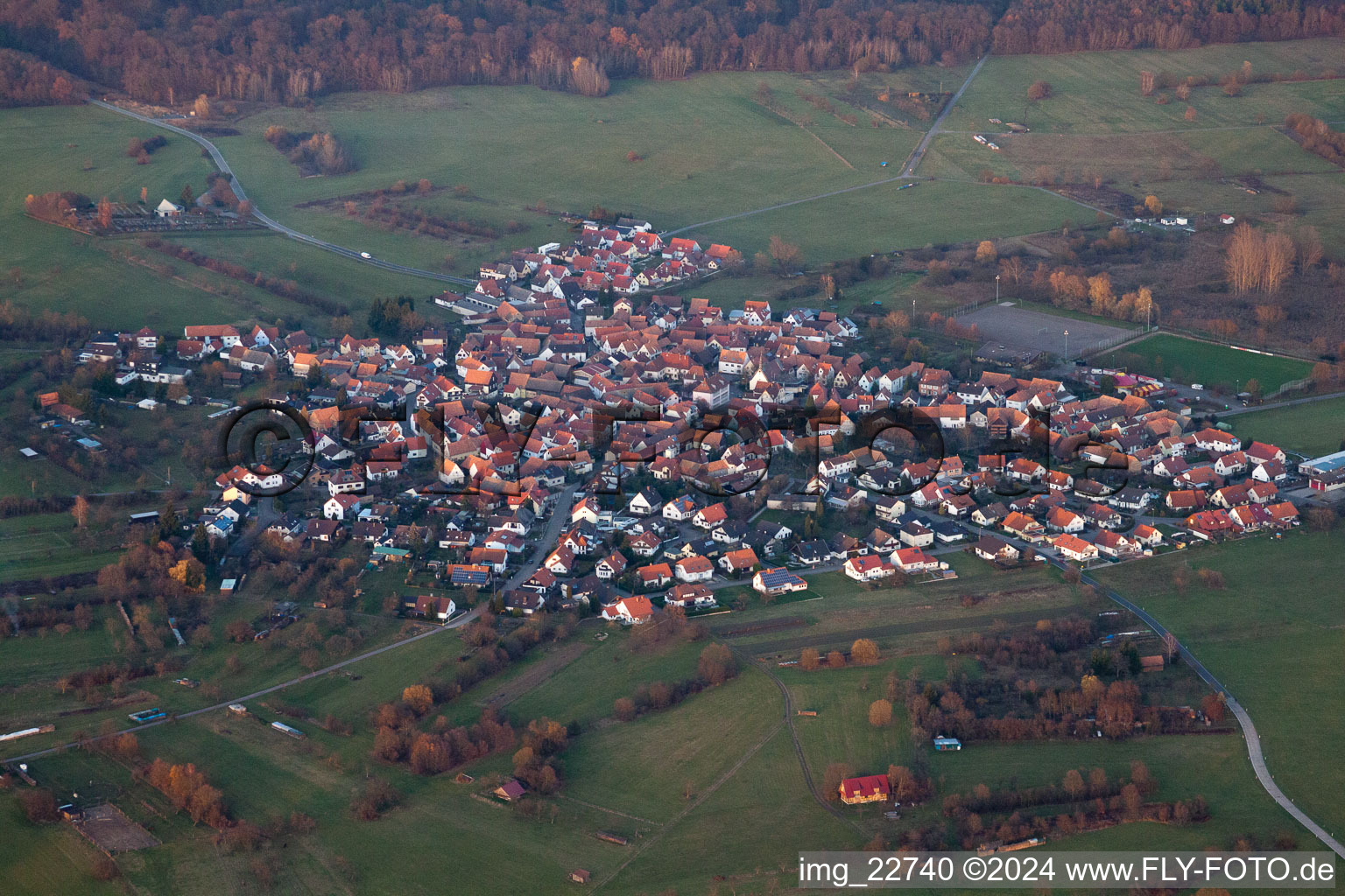 District Büchelberg in Wörth am Rhein in the state Rhineland-Palatinate, Germany from the drone perspective