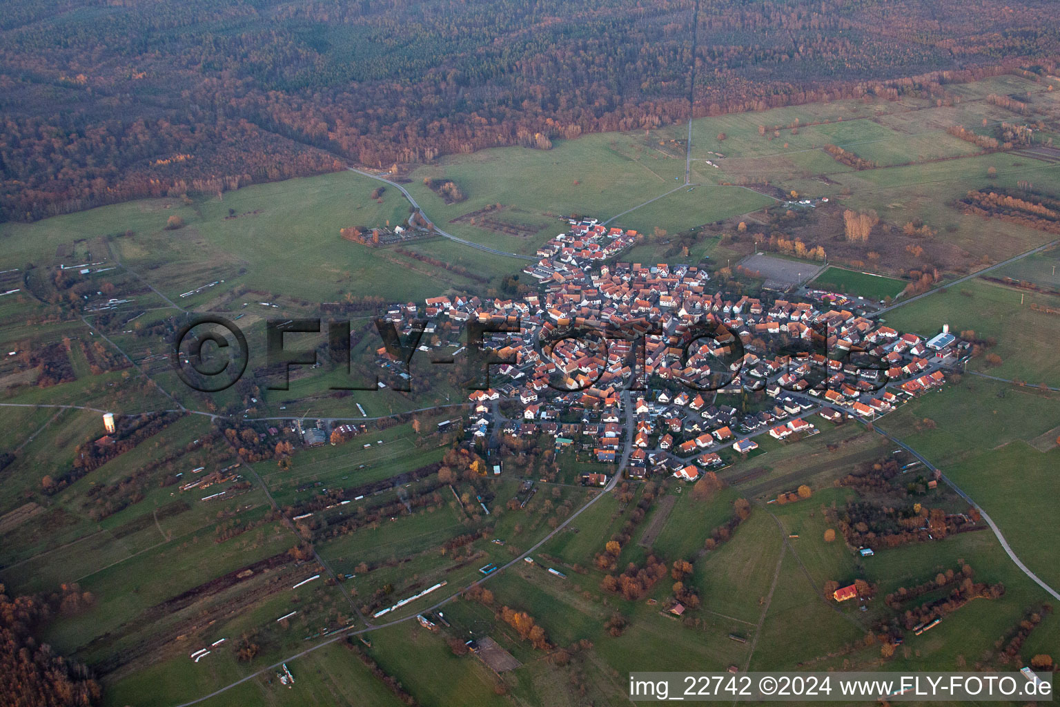 District Büchelberg in Wörth am Rhein in the state Rhineland-Palatinate, Germany from a drone