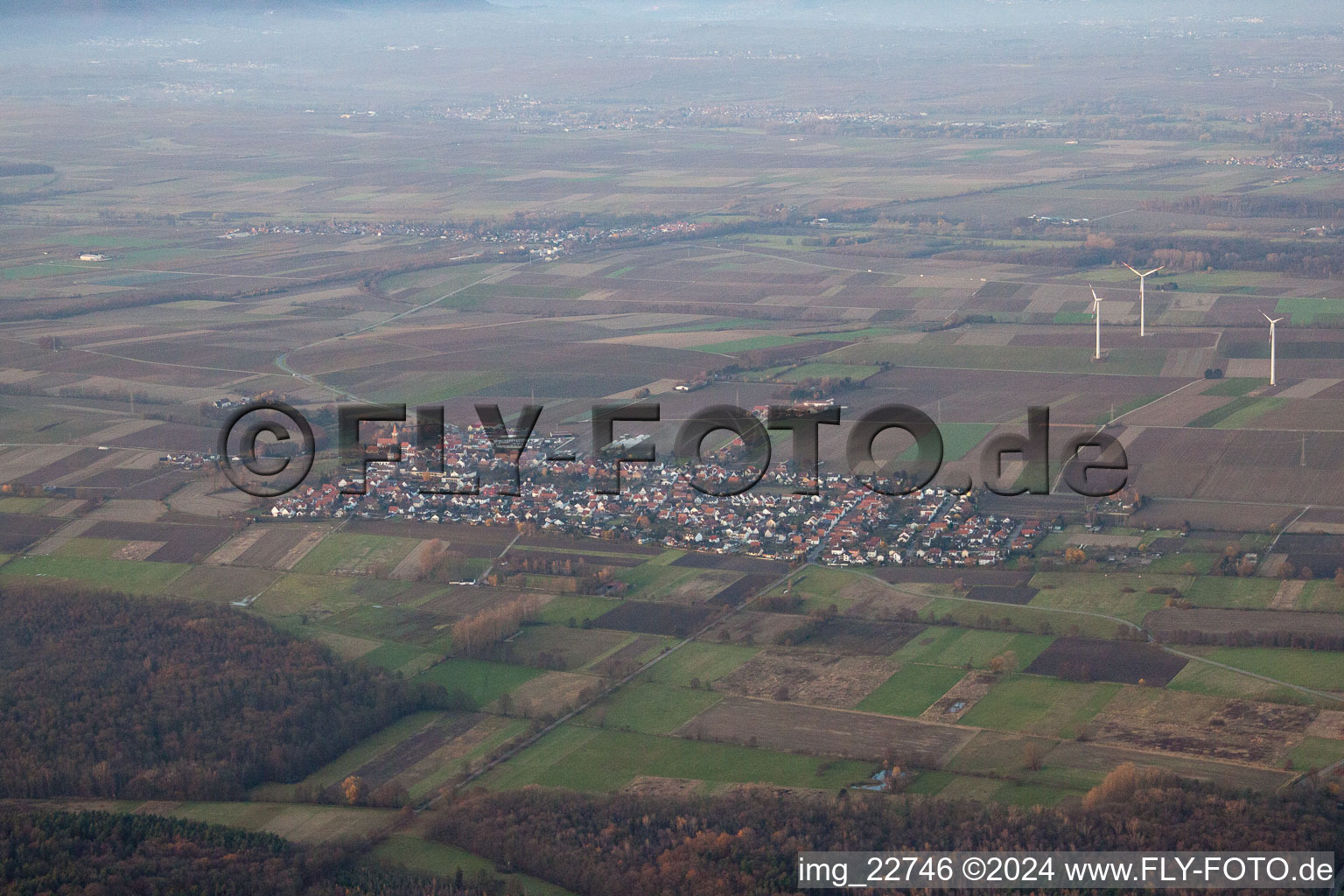 Minfeld in the state Rhineland-Palatinate, Germany viewn from the air