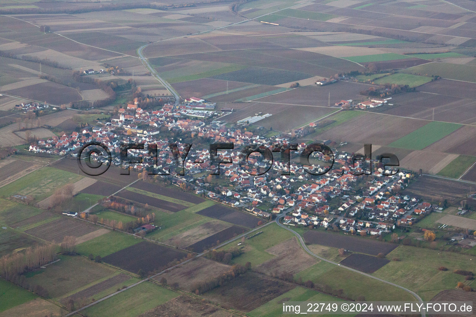 Drone recording of Minfeld in the state Rhineland-Palatinate, Germany