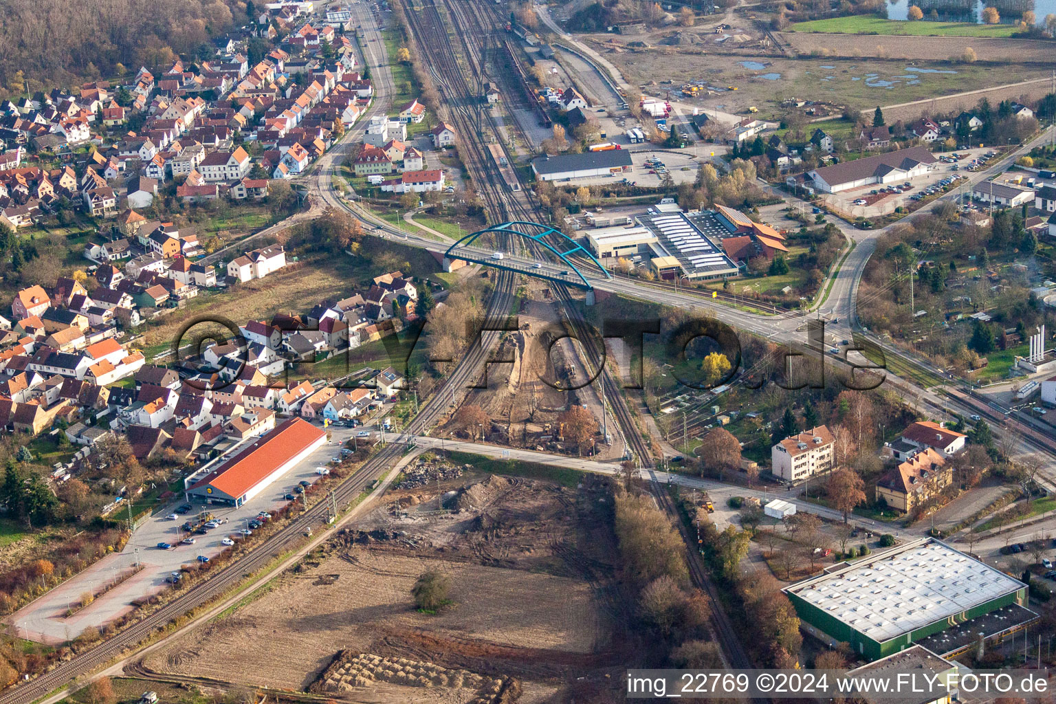 Construction site at the Ottstr railway crossing in Wörth am Rhein in the state Rhineland-Palatinate, Germany