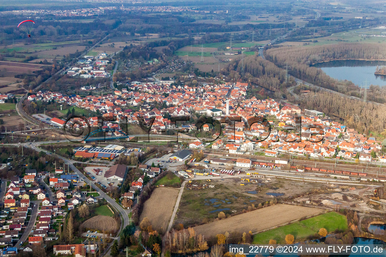 Wörth am Rhein in the state Rhineland-Palatinate, Germany from the plane