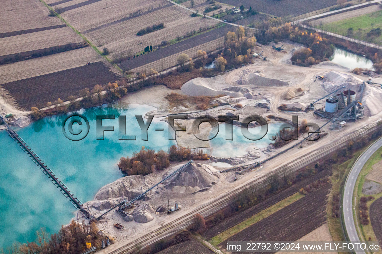 Quarry lake in Hagenbach in the state Rhineland-Palatinate, Germany seen from above