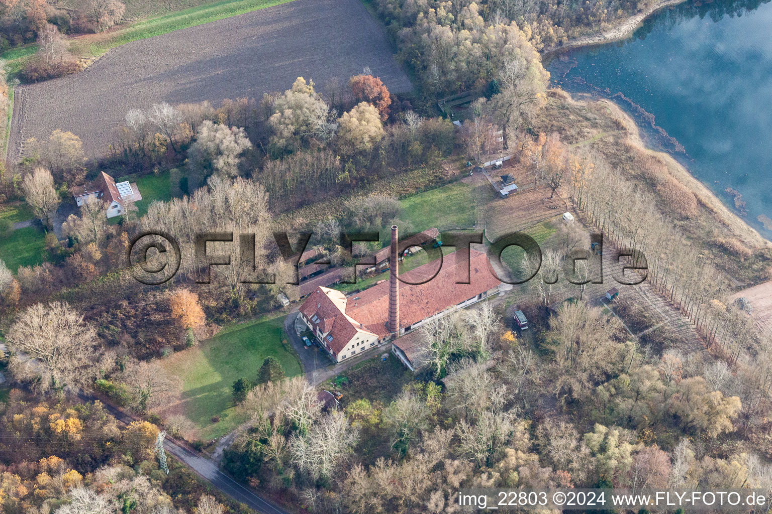 District Neuburg in Neuburg am Rhein in the state Rhineland-Palatinate, Germany seen from a drone