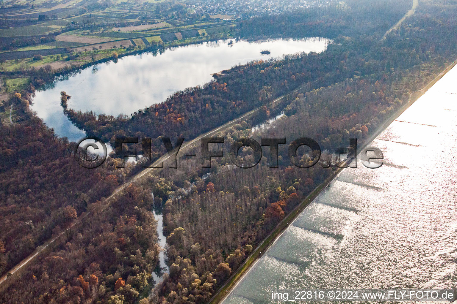 Aerial photograpy of Rappenwörth in the district Daxlanden in Karlsruhe in the state Baden-Wuerttemberg, Germany