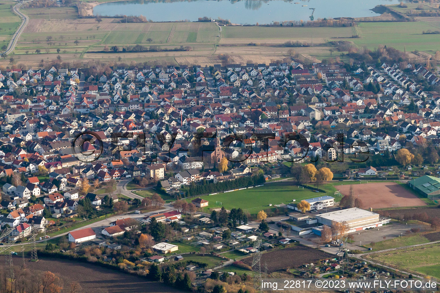 District Forchheim in Rheinstetten in the state Baden-Wuerttemberg, Germany from the plane