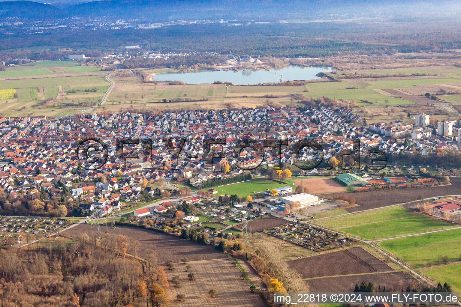 Bird's eye view of District Forchheim in Rheinstetten in the state Baden-Wuerttemberg, Germany