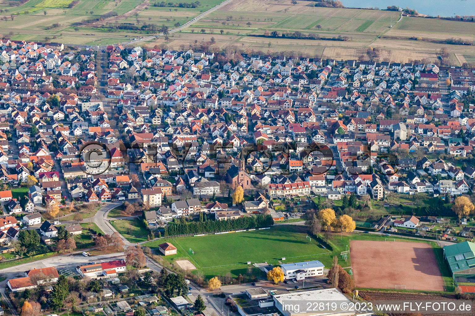 District Forchheim in Rheinstetten in the state Baden-Wuerttemberg, Germany viewn from the air