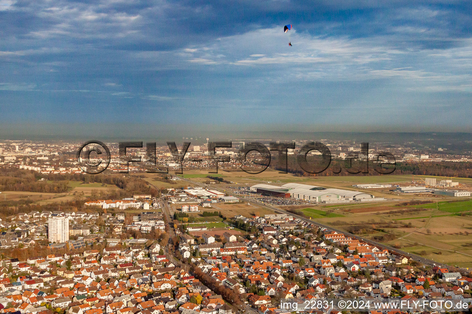 Aerial view of District Forchheim in Rheinstetten in the state Baden-Wuerttemberg, Germany