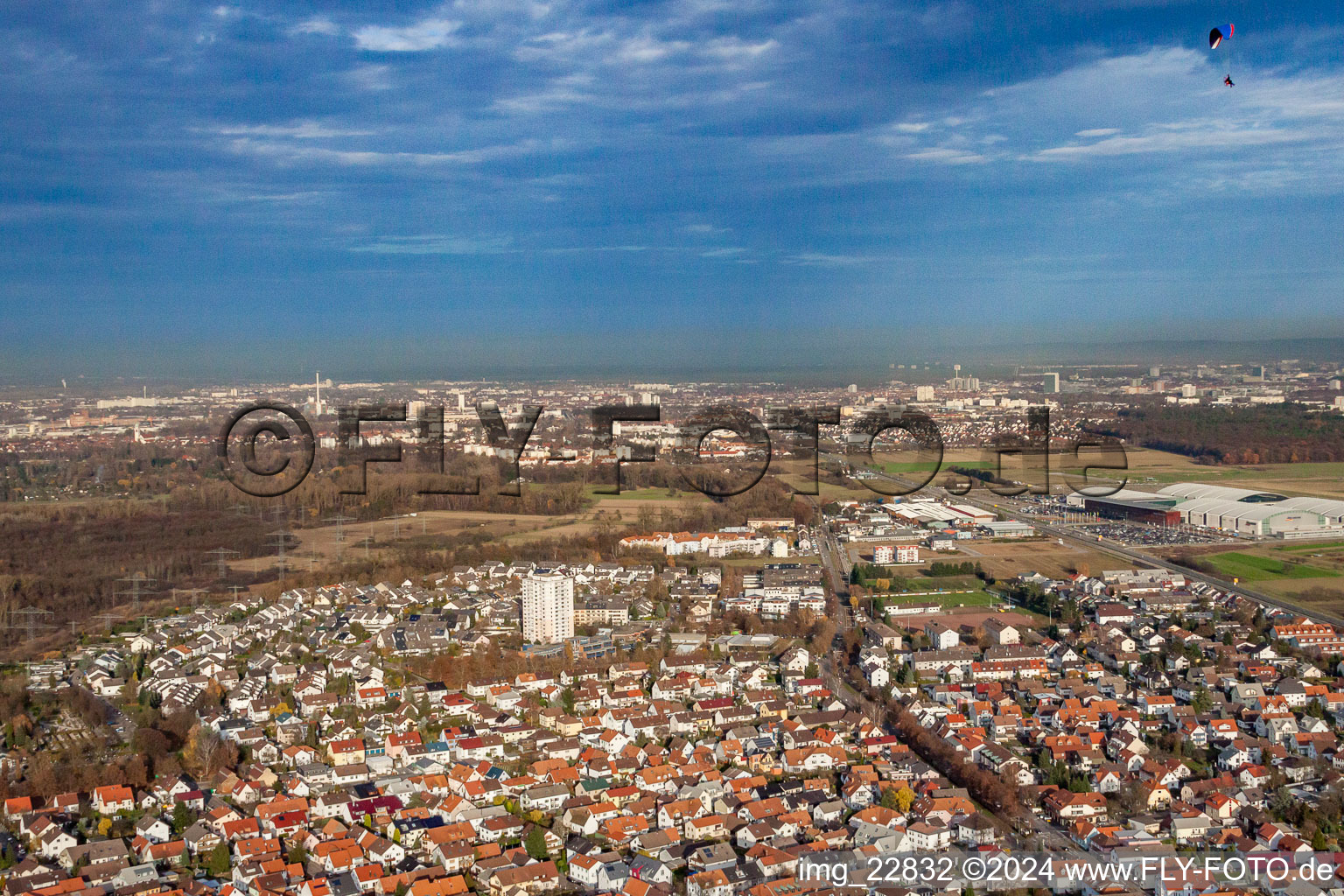 Aerial photograpy of District Forchheim in Rheinstetten in the state Baden-Wuerttemberg, Germany