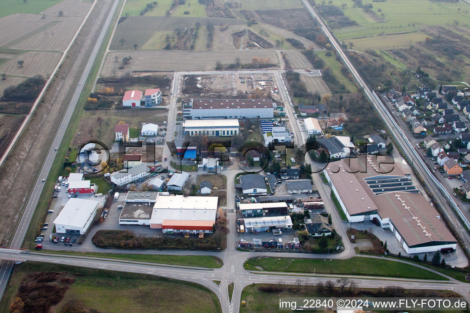 Industrial estate and company settlement East in Durmersheim in the state Baden-Wurttemberg