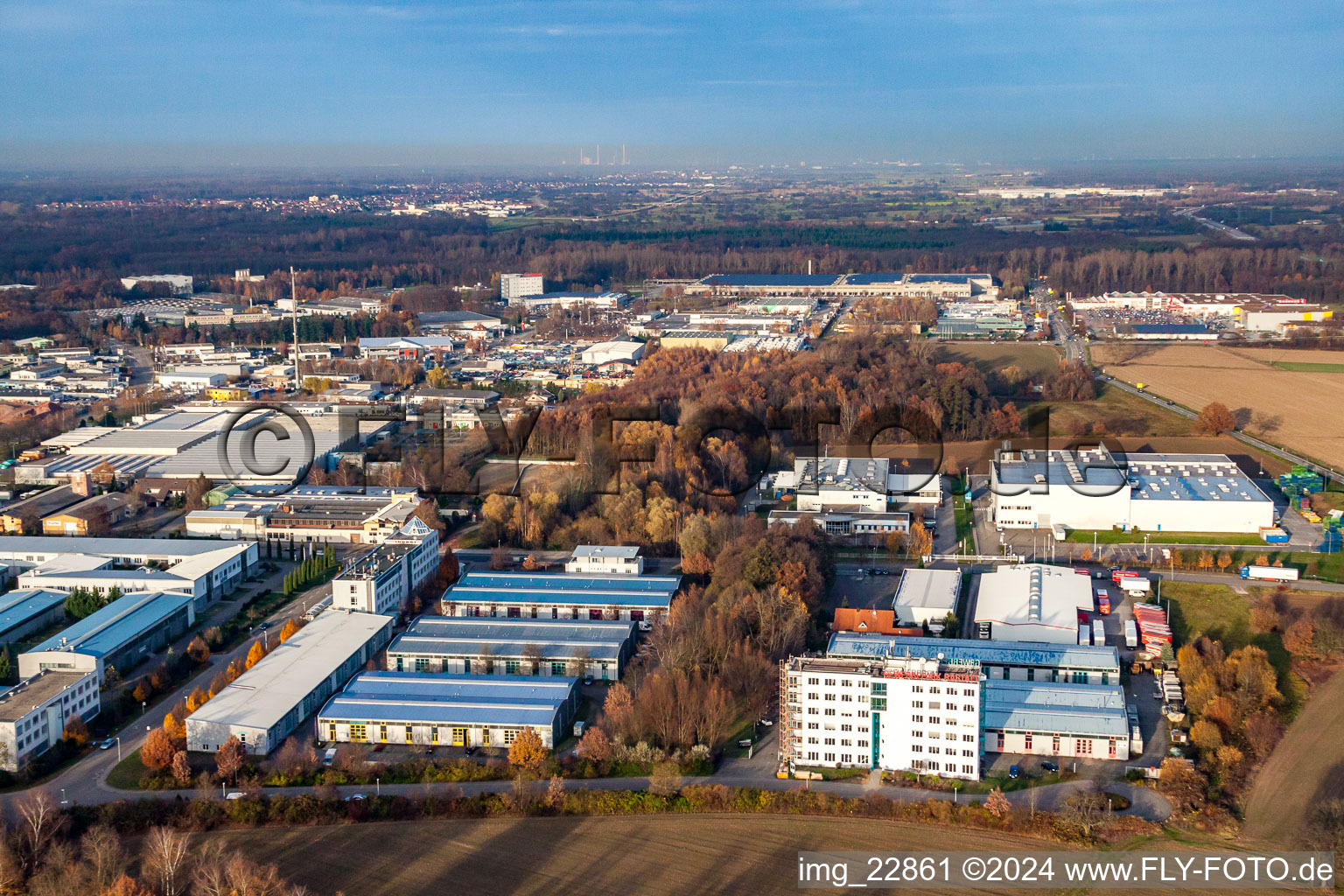 Business park Rastatt from the south in the district Niederbühl in Rastatt in the state Baden-Wuerttemberg, Germany