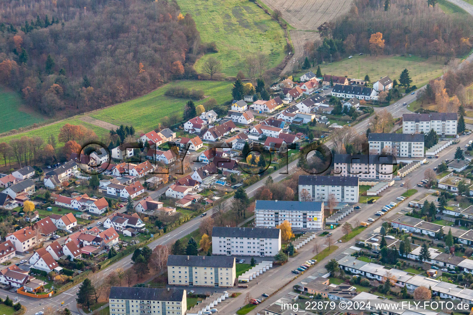 Aerial photograpy of Neckarstr in Rastatt in the state Baden-Wuerttemberg, Germany