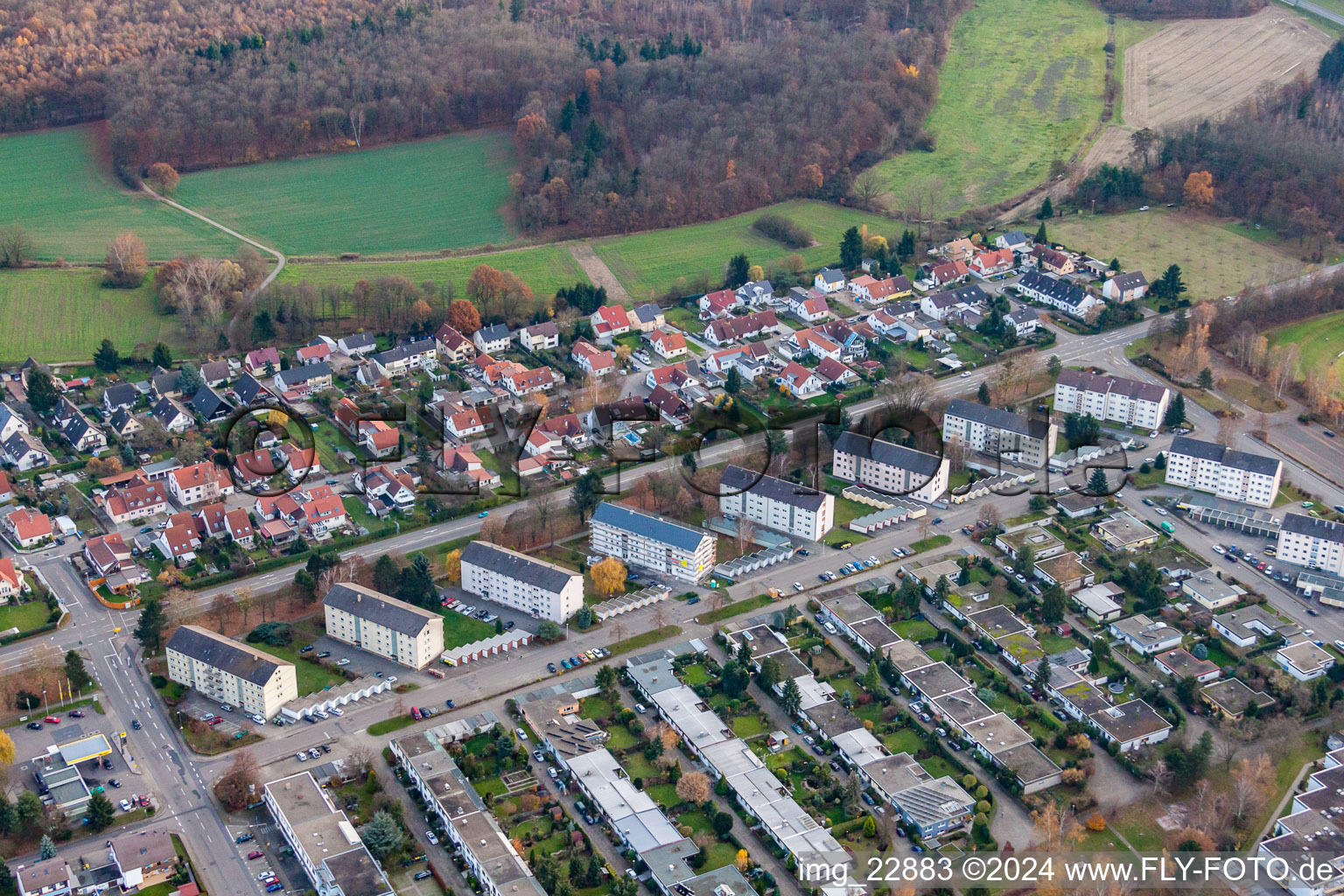 Oblique view of Neckarstr in Rastatt in the state Baden-Wuerttemberg, Germany