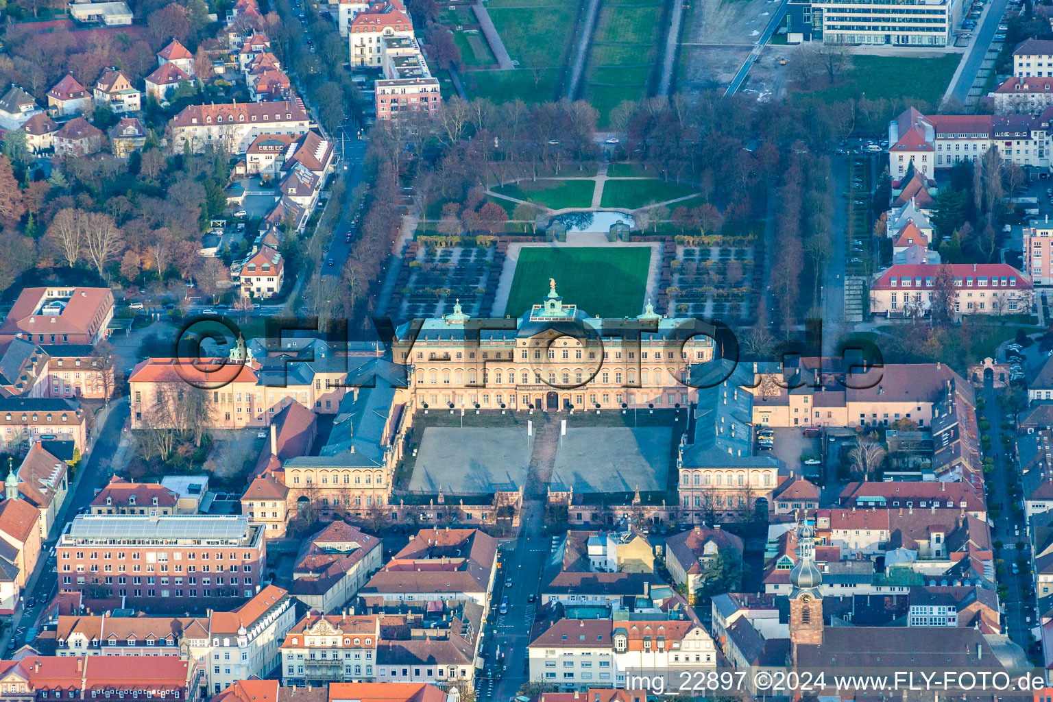 Palace Residenzschloss Rastatt on the Herrenstrasse in the district Rastatt-Innenstadt in Rastatt in the state Baden-Wurttemberg from above