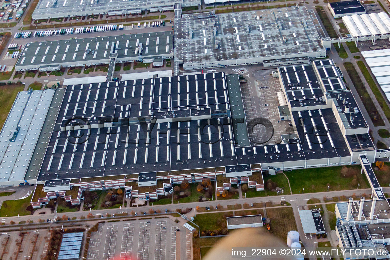 Aerial view of Daimler AG in Rastatt in the state Baden-Wuerttemberg, Germany