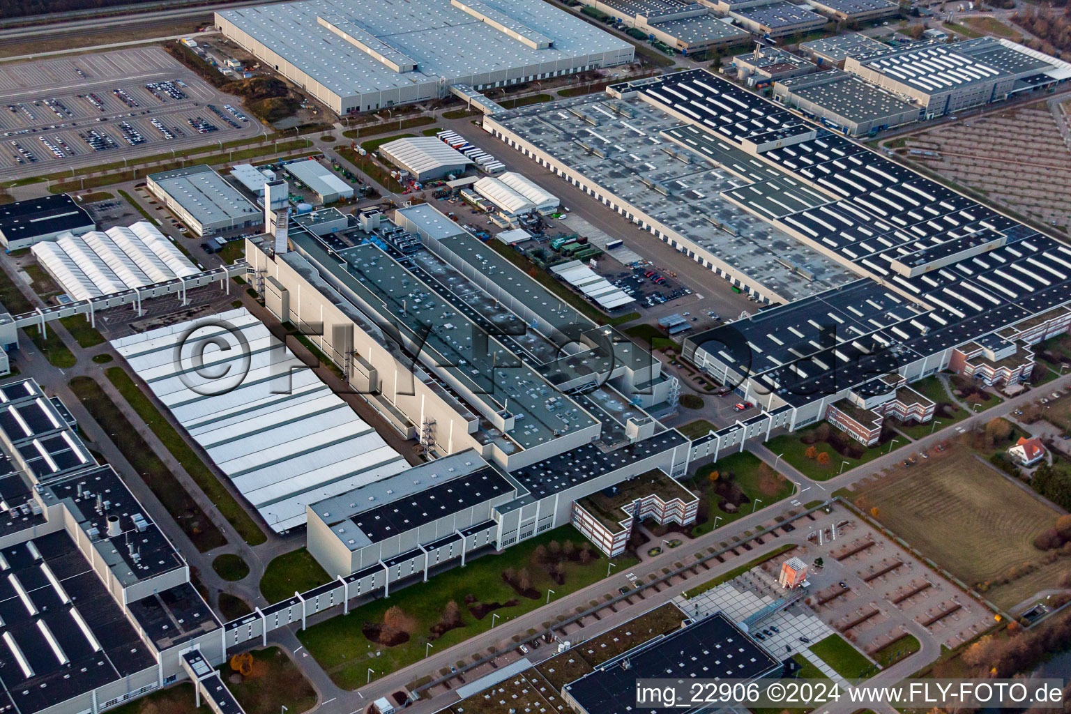 Oblique view of Daimler AG in Rastatt in the state Baden-Wuerttemberg, Germany