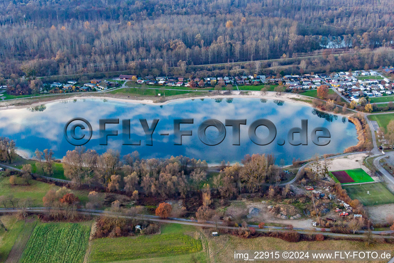 Lake bank areas of Fischergilde Plittersdorf 1964 e.V. in Rastatt in the state Baden-Wurttemberg