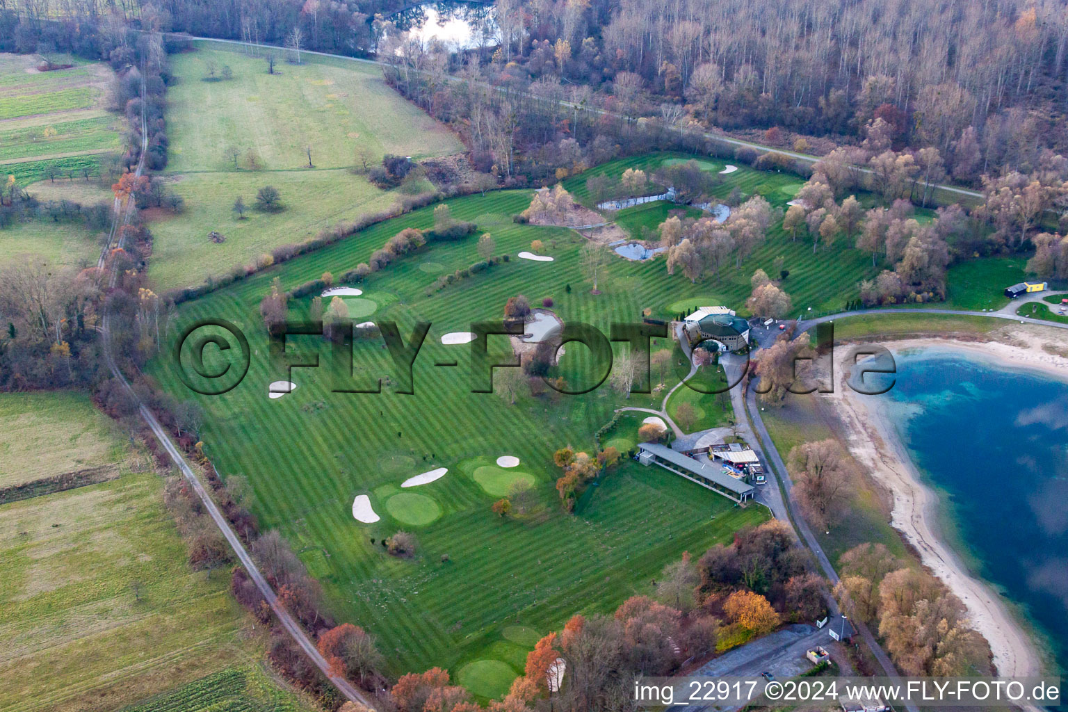 Aerial view of Golf Club Altrhein eV in the district Ottersdorf in Rastatt in the state Baden-Wuerttemberg, Germany