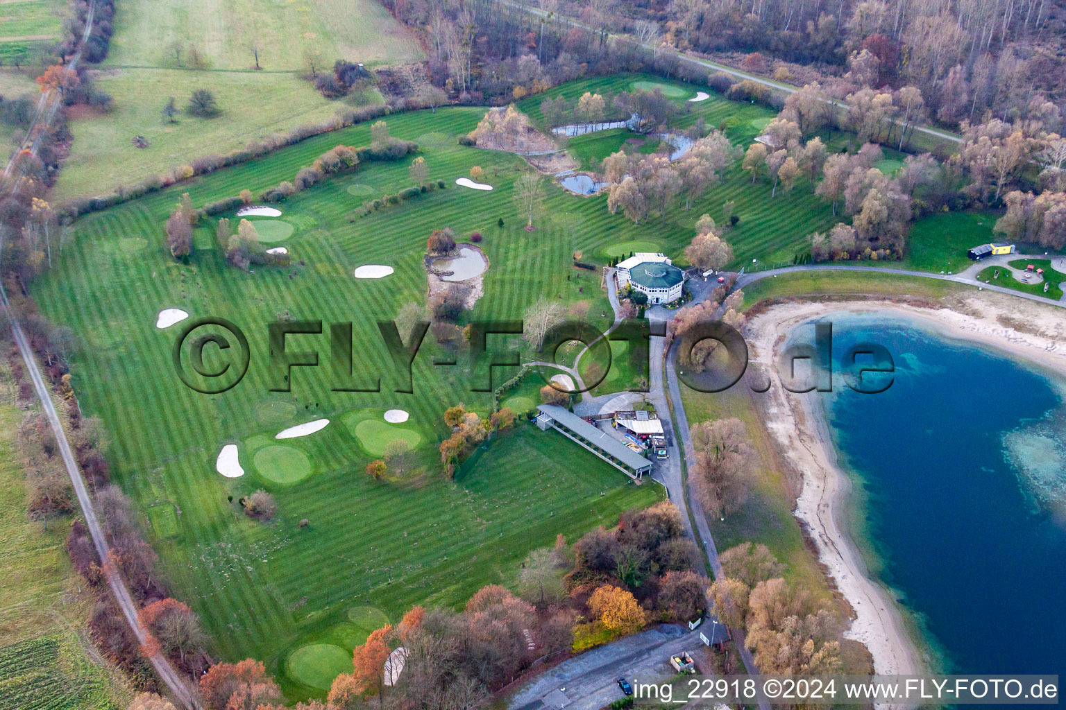 Aerial photograpy of Golf Club Altrhein eV in the district Ottersdorf in Rastatt in the state Baden-Wuerttemberg, Germany