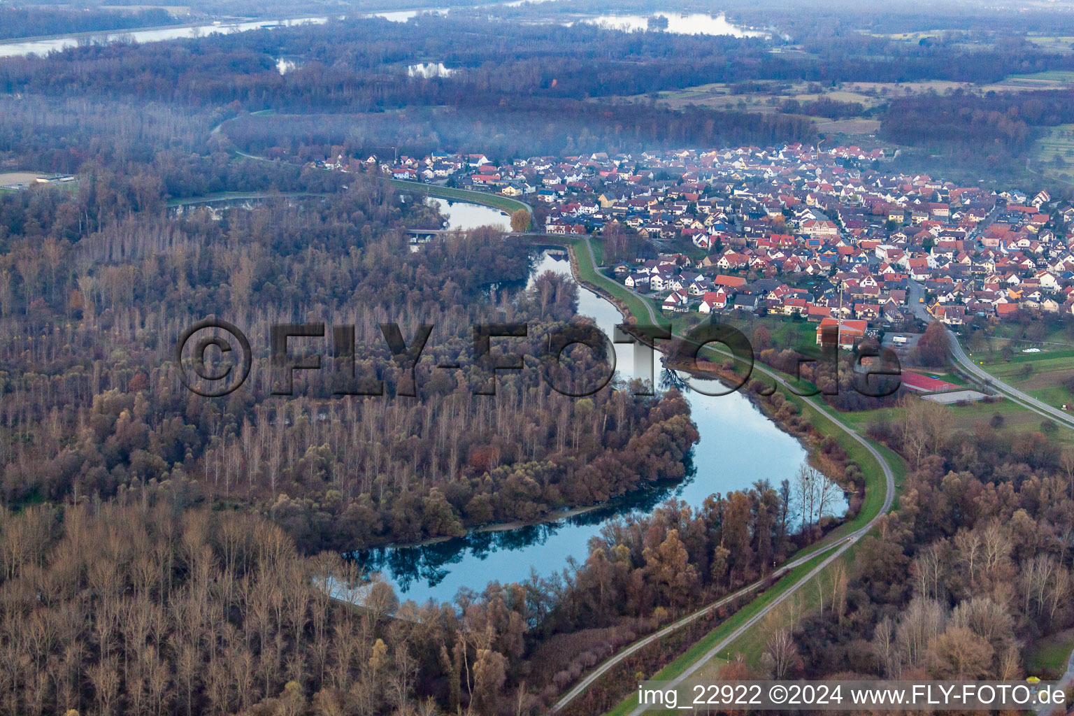 Old Rhine in the district Plittersdorf in Rastatt in the state Baden-Wuerttemberg, Germany