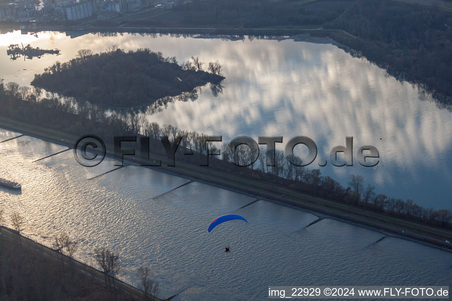 Aerial view of Under the lock of Iffezheim in Beinheim in the state Bas-Rhin, France