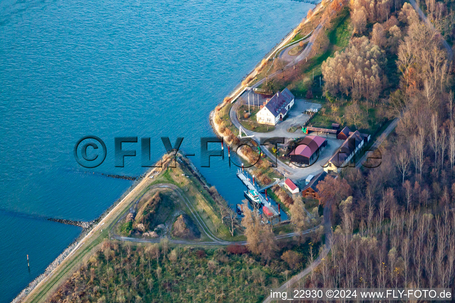 Aerial view of Water and Shipping Office in the district Plittersdorf in Rastatt in the state Baden-Wuerttemberg, Germany