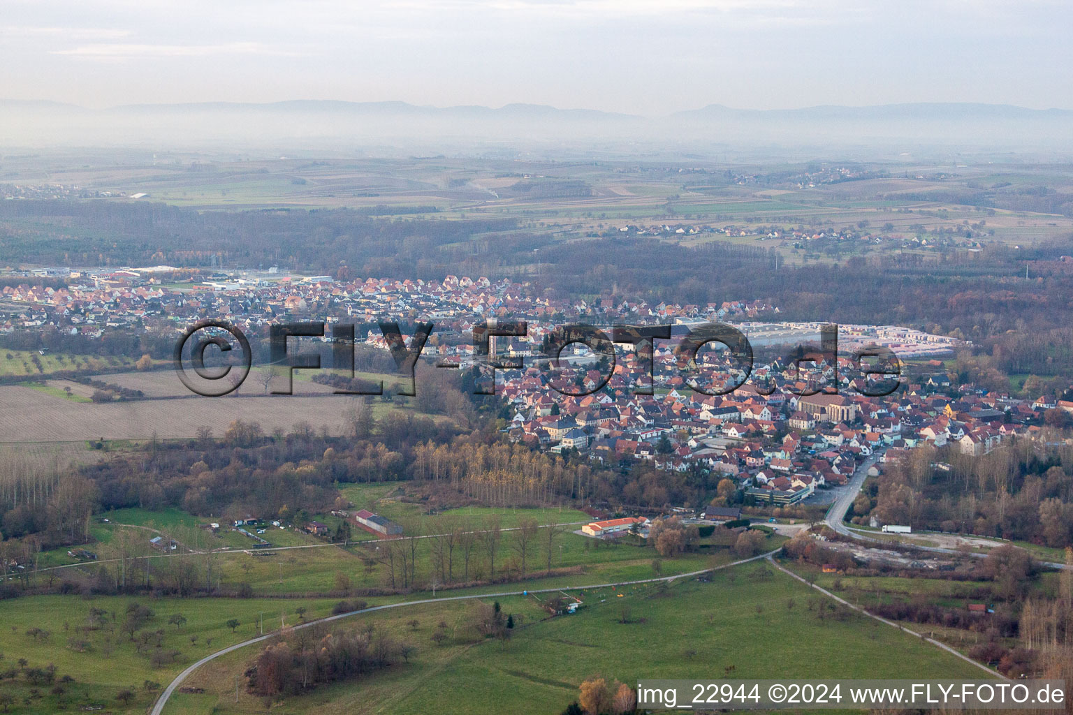 Seltz in the state Bas-Rhin, France from a drone