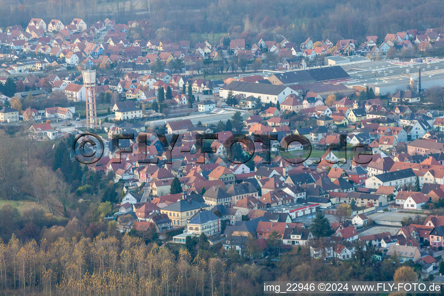 Seltz in the state Bas-Rhin, France seen from a drone