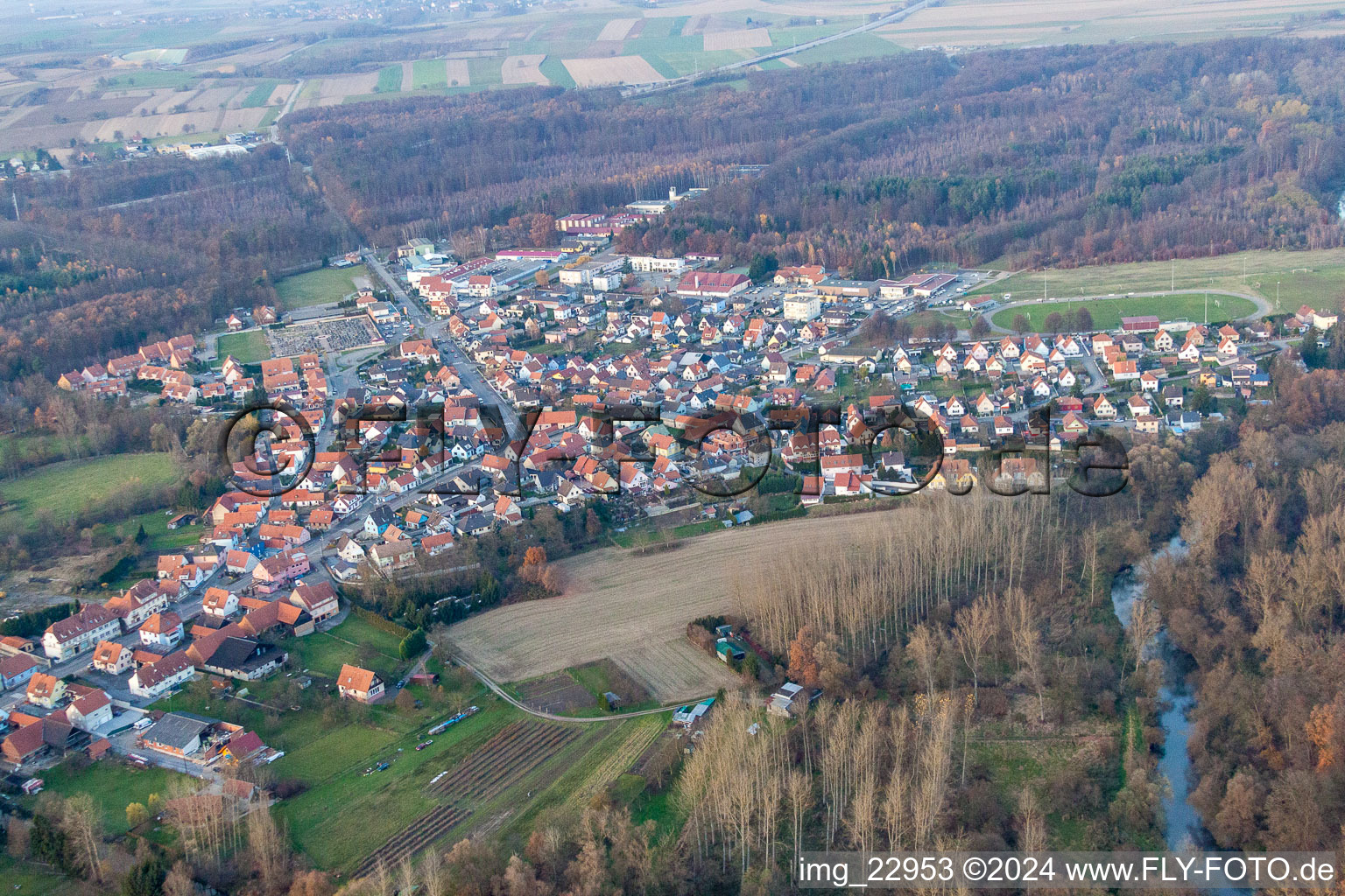 Oblique view of Seltz in the state Bas-Rhin, France