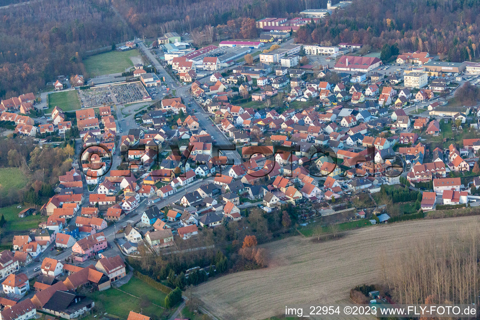Seltz in the state Bas-Rhin, France from above
