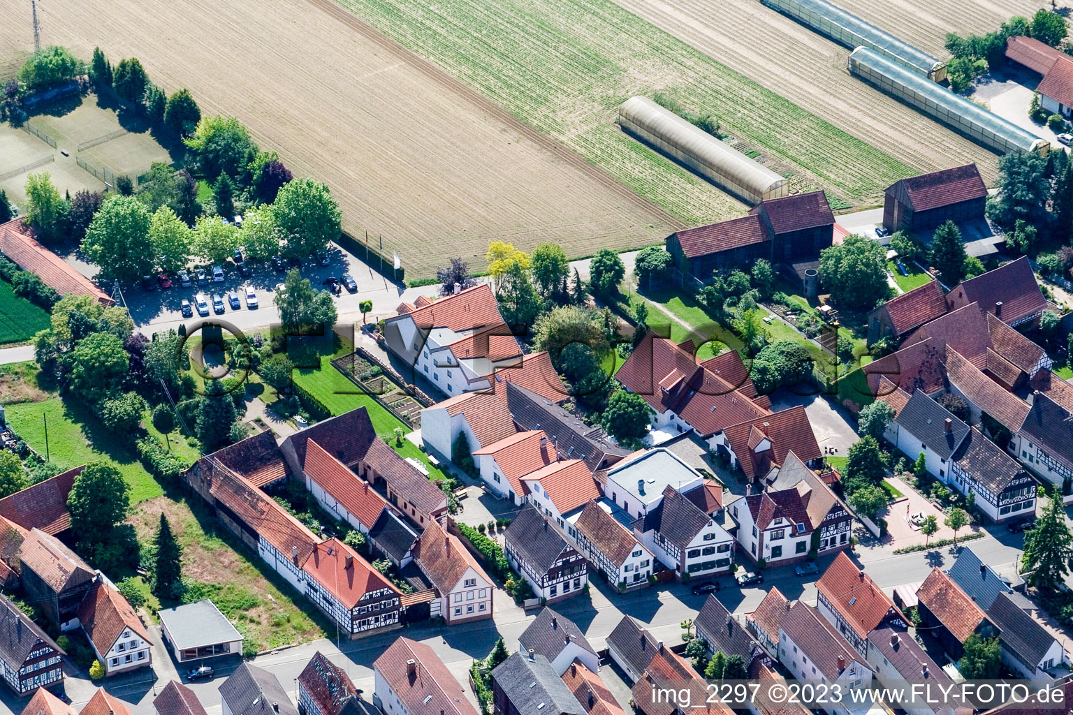 Aerial view of Hotel zur Krone in the district Hayna in Herxheim bei Landau in the state Rhineland-Palatinate, Germany