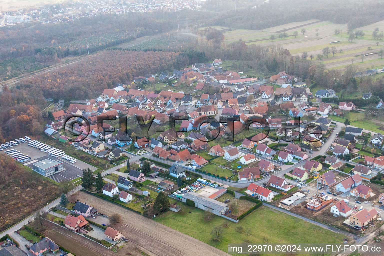 Bird's eye view of Schaffhouse-près-Seltz in the state Bas-Rhin, France