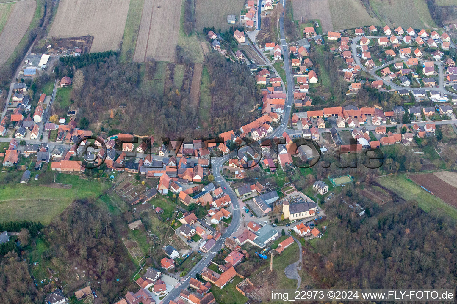 Drone image of Neewiller-près-Lauterbourg in the state Bas-Rhin, France