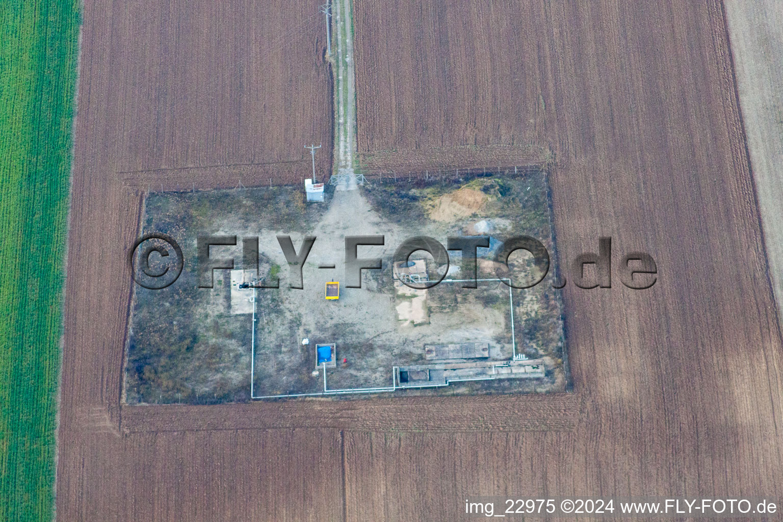 Aerial view of Scheibenhardt, oil production in Scheibenhard in the state Bas-Rhin, France