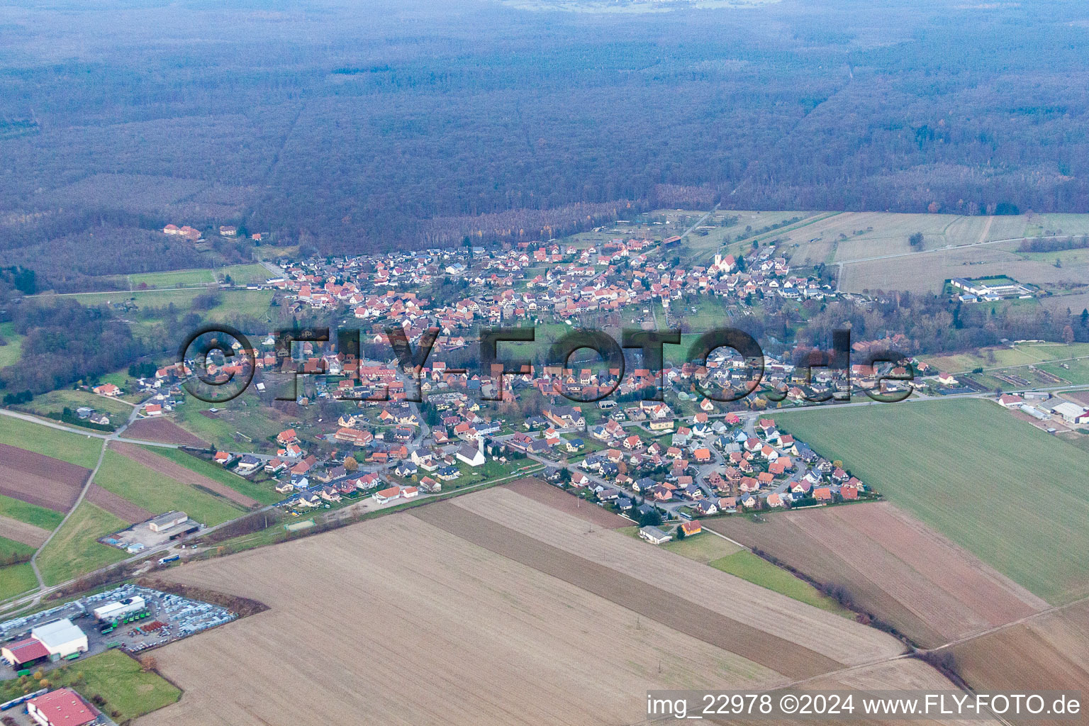 Scheibenhardt, oil production in Scheibenhard in the state Bas-Rhin, France from above