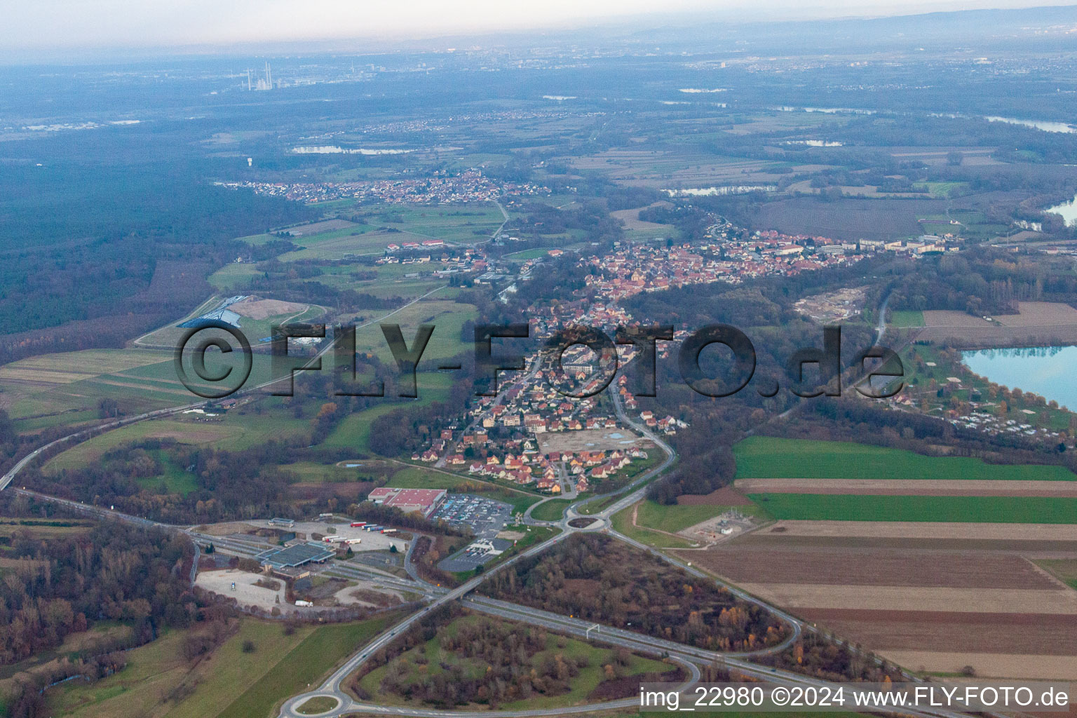 Drone image of Lauterbourg in the state Bas-Rhin, France