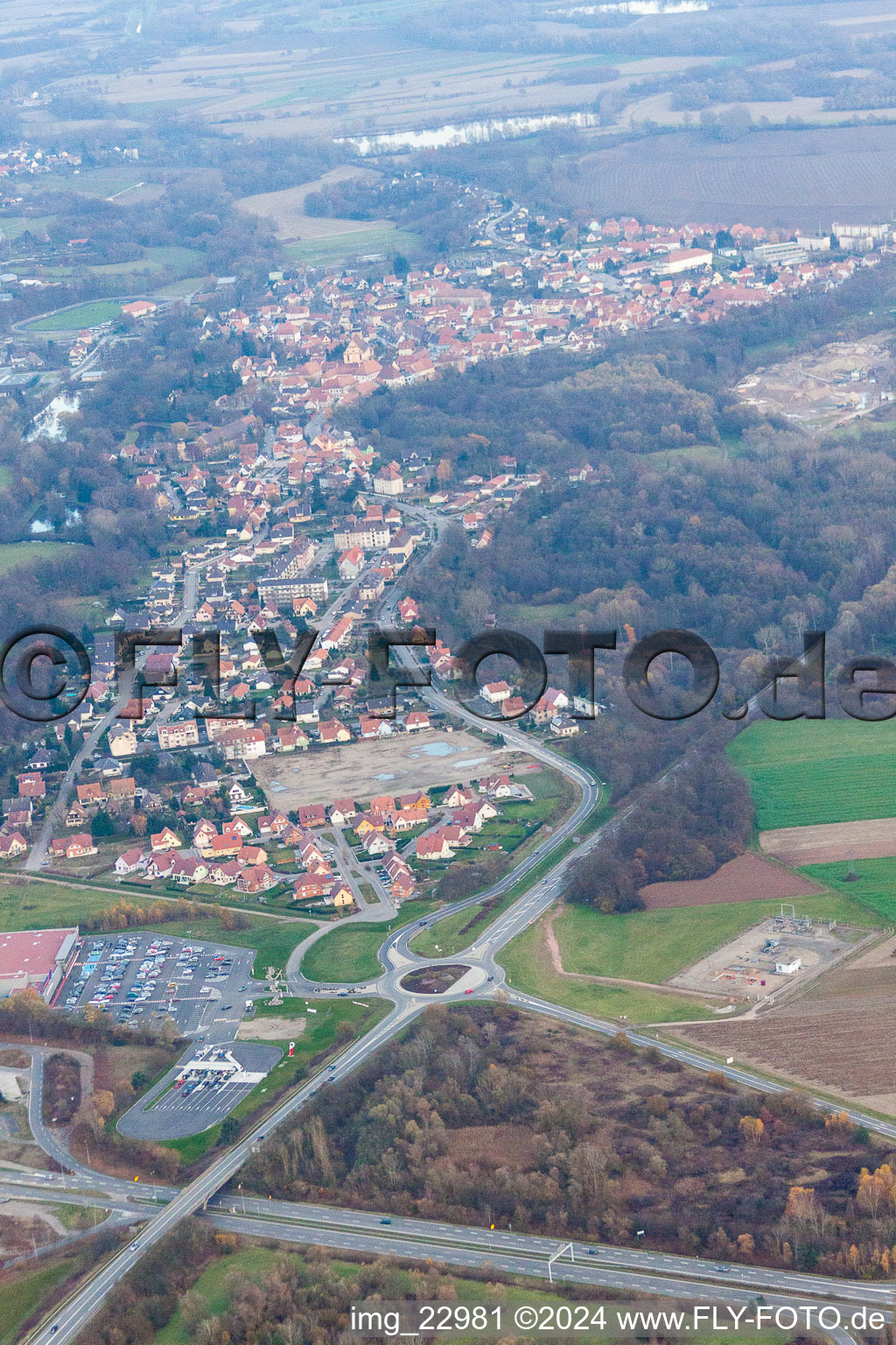 Lauterbourg in the state Bas-Rhin, France from the drone perspective