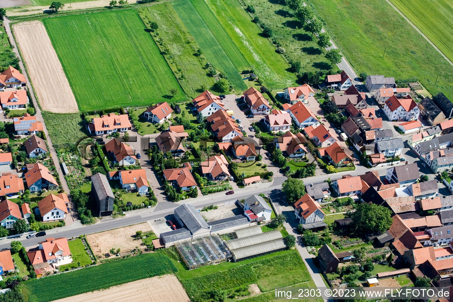 Aerial view of New development area in Geiersching in the district Hayna in Herxheim bei Landau in the state Rhineland-Palatinate, Germany