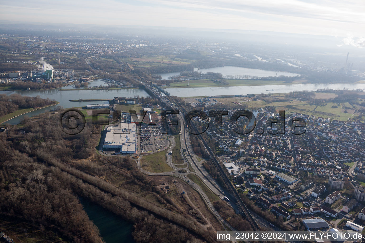 District Maximiliansau in Wörth am Rhein in the state Rhineland-Palatinate, Germany out of the air