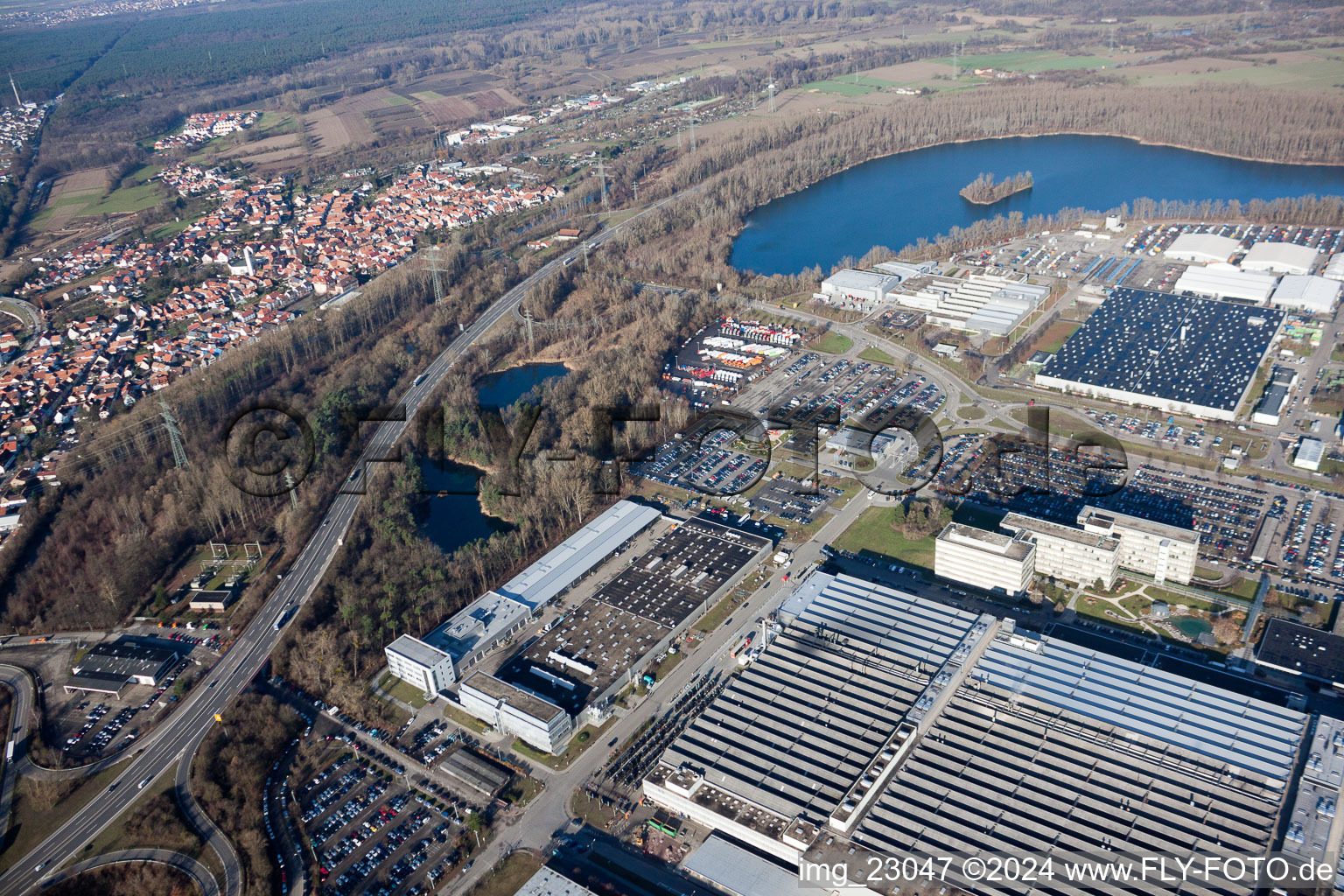 Drone recording of District Maximiliansau in Wörth am Rhein in the state Rhineland-Palatinate, Germany