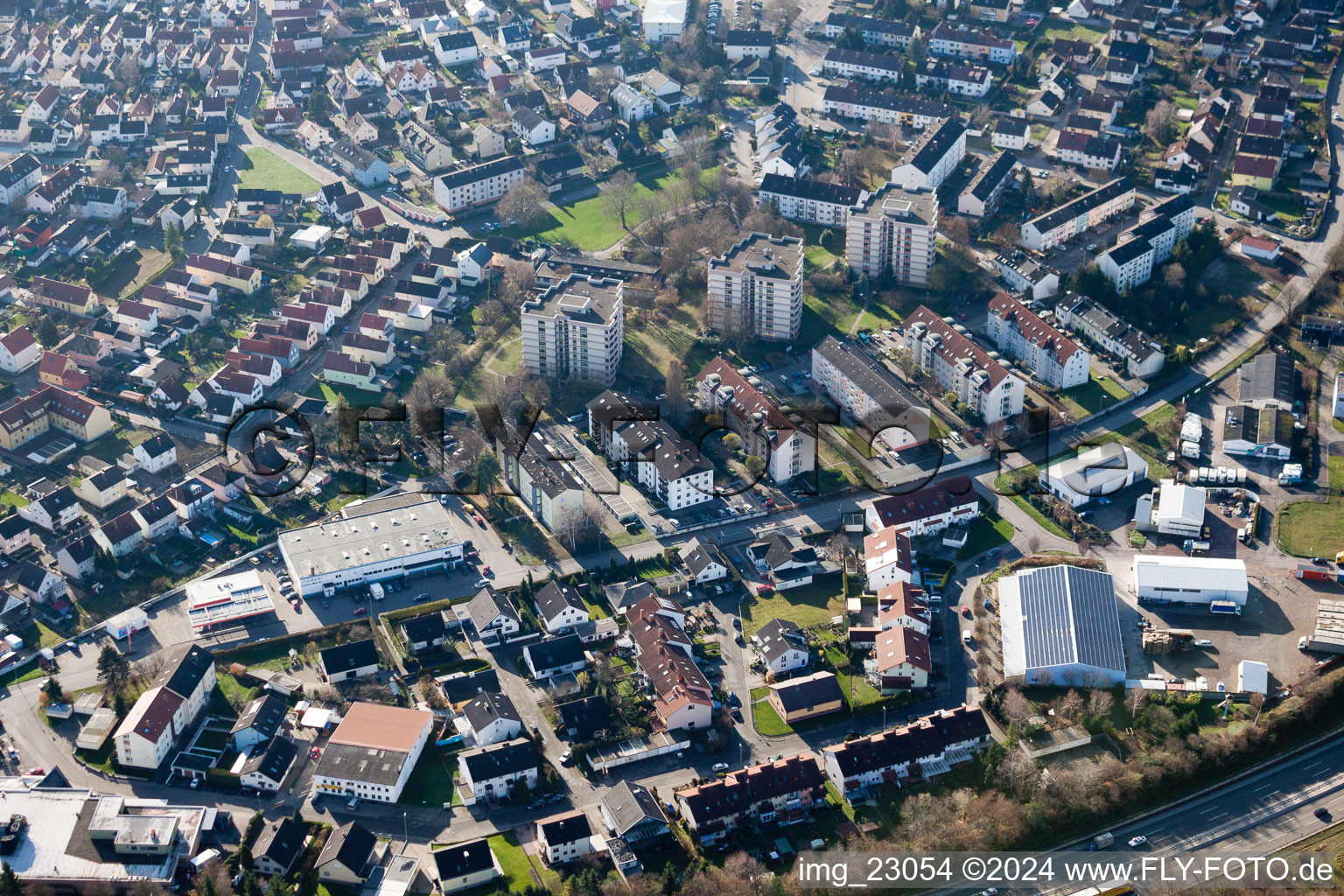 District Maximiliansau in Wörth am Rhein in the state Rhineland-Palatinate, Germany seen from a drone