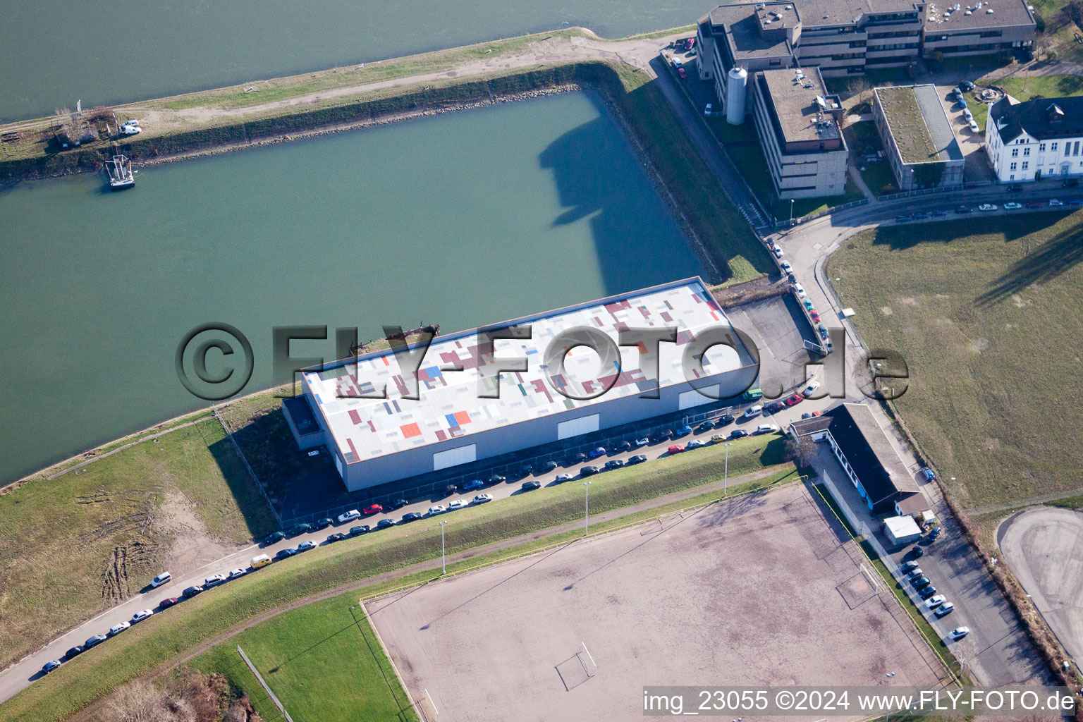 Aerial view of District Maximiliansau in Wörth am Rhein in the state Rhineland-Palatinate, Germany