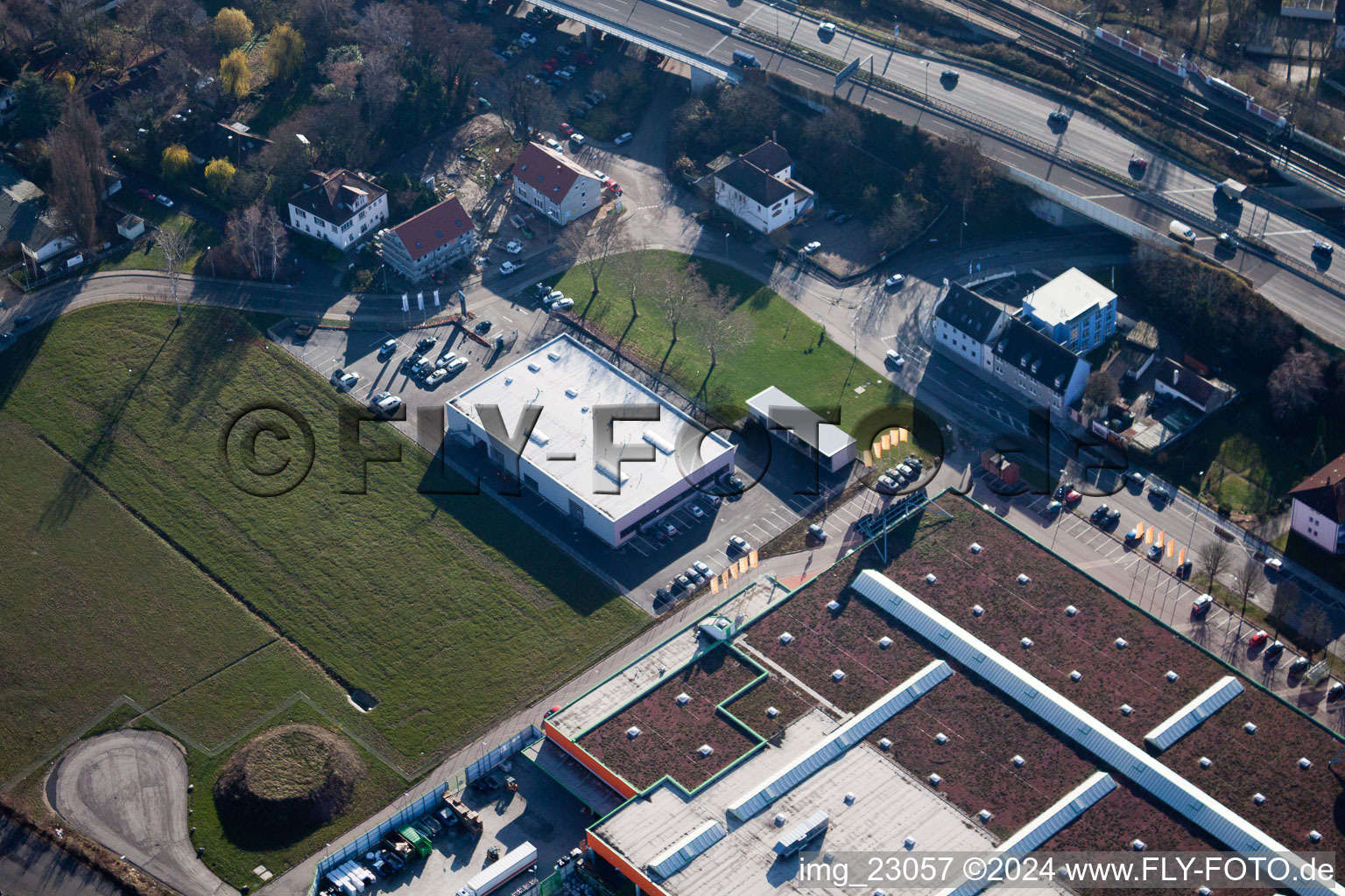 Oblique view of District Maximiliansau in Wörth am Rhein in the state Rhineland-Palatinate, Germany