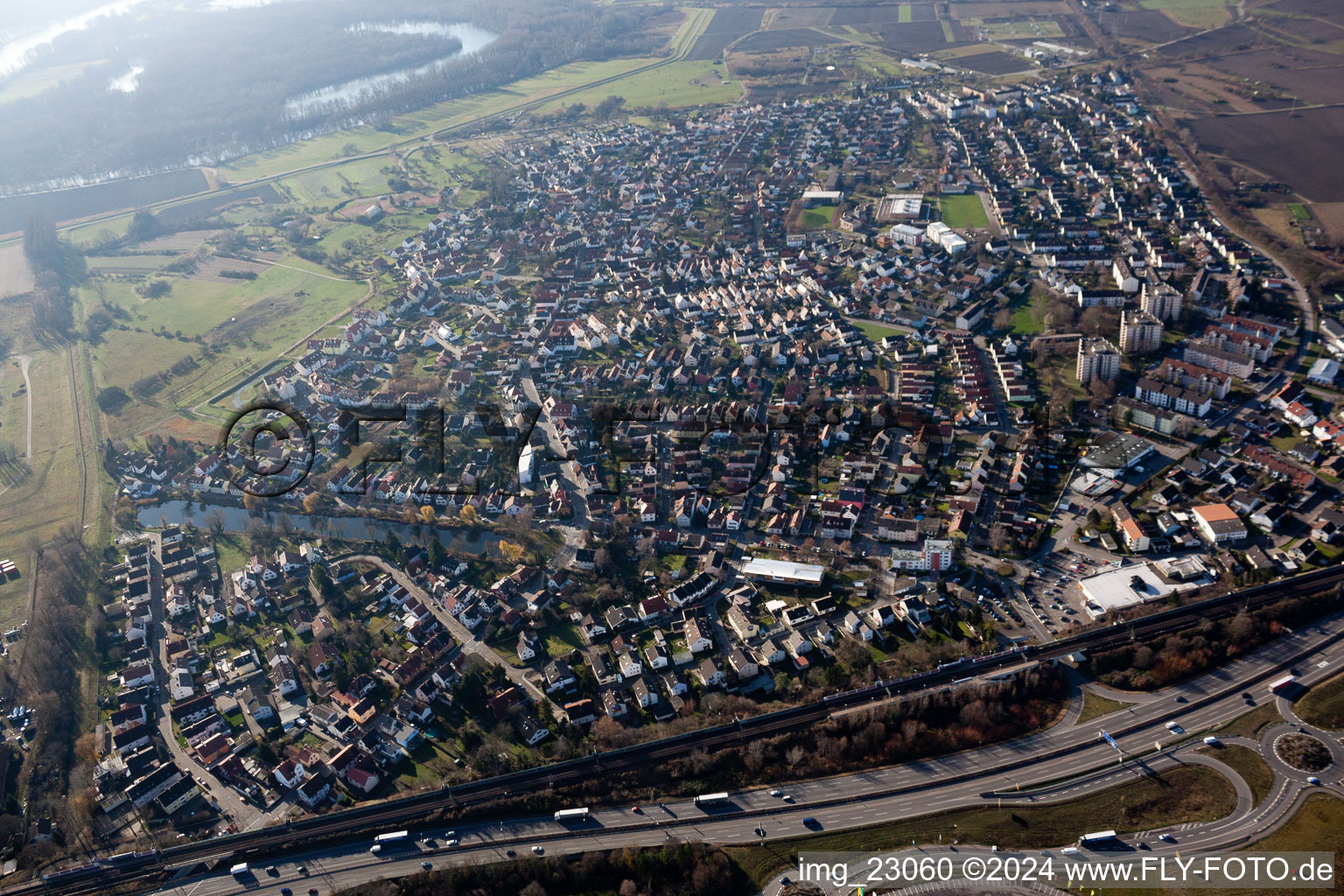 District Maximiliansau in Wörth am Rhein in the state Rhineland-Palatinate, Germany from above