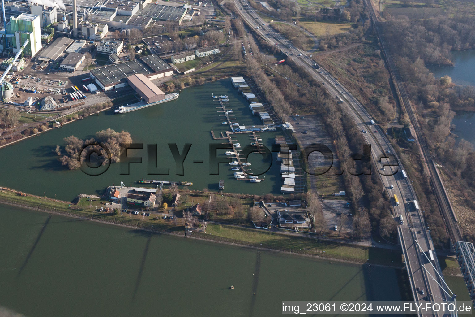 Marina in the district Knielingen in Karlsruhe in the state Baden-Wuerttemberg, Germany